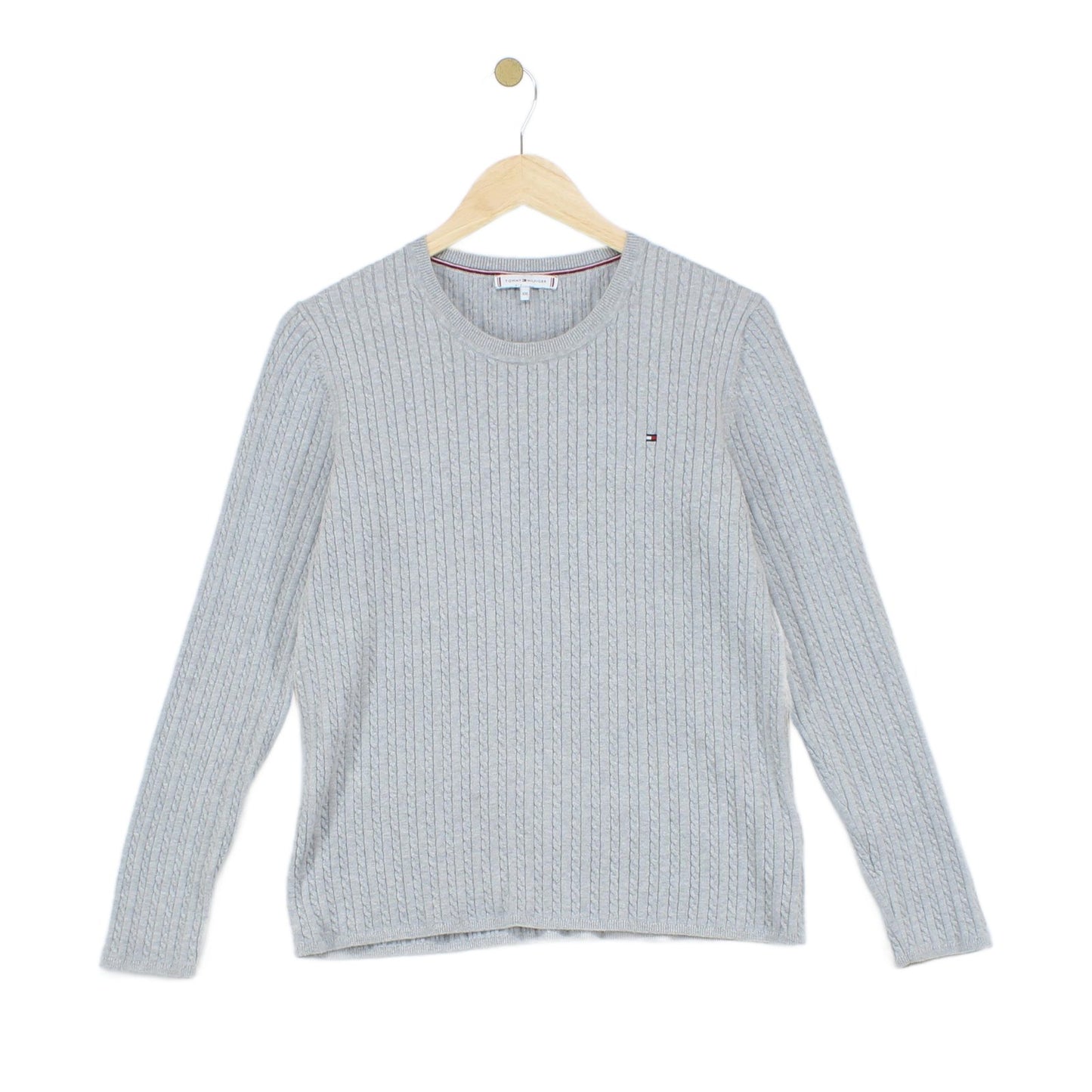 Womens Cable Knit Jumper Ribbed Crew Neck