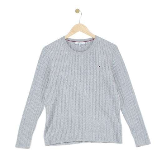 Womens Cable Knit Jumper Ribbed Crew Neck