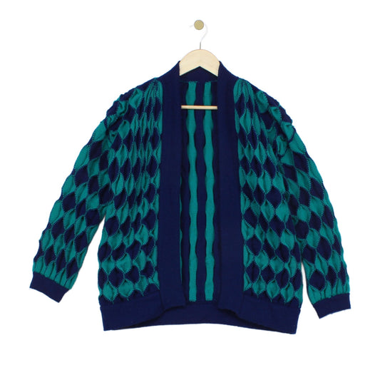 Womens Open Front Cardigan Geometric Chunky Knit
