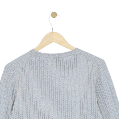 Womens Cable Knit Jumper Ribbed Crew Neck