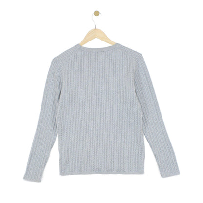 Womens Cable Knit Jumper Ribbed Crew Neck