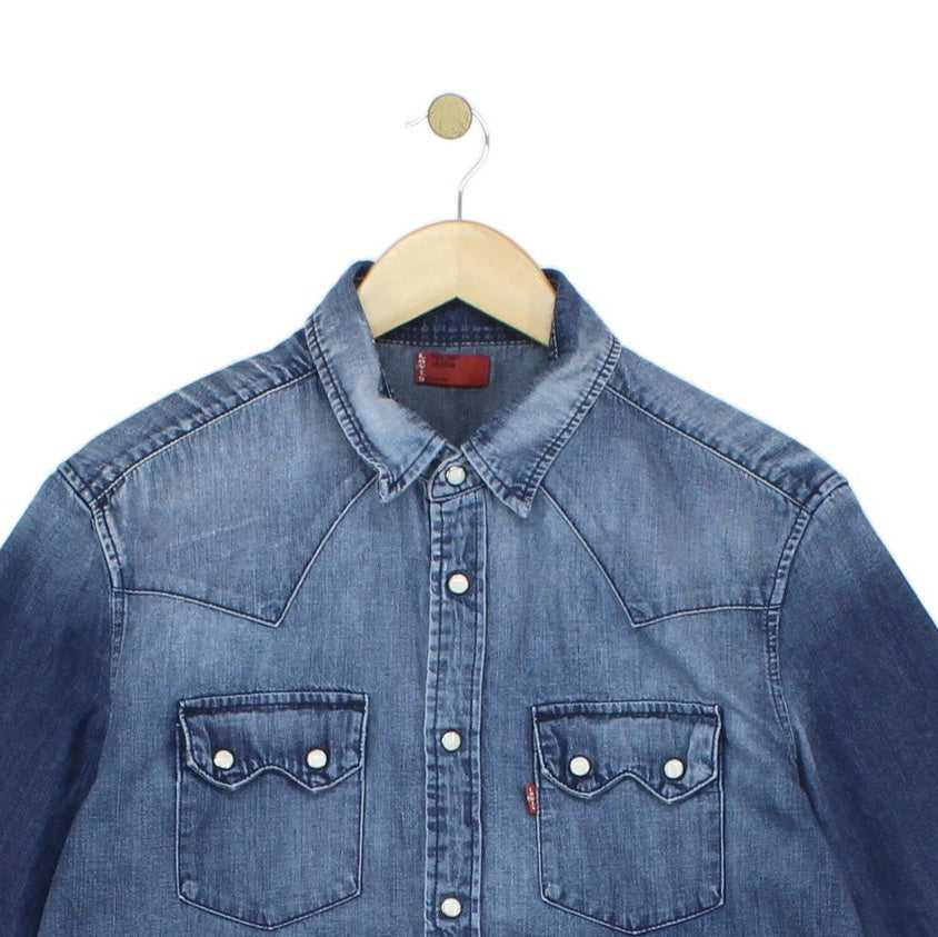 Mens Denim Shirt Long Sleeve Western