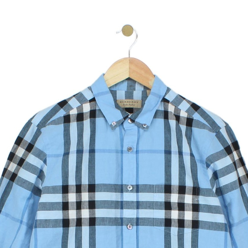 Mens Plaid Shirt Linen Cotton Button Down