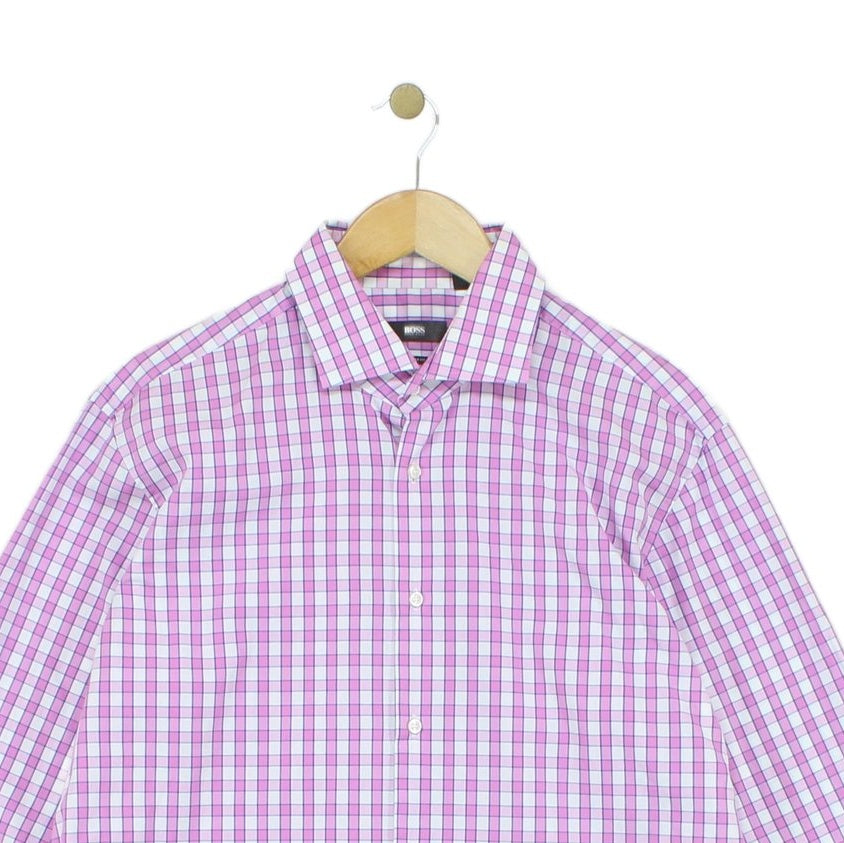 Mens Check Shirt Long Sleeve Button Up Cotton