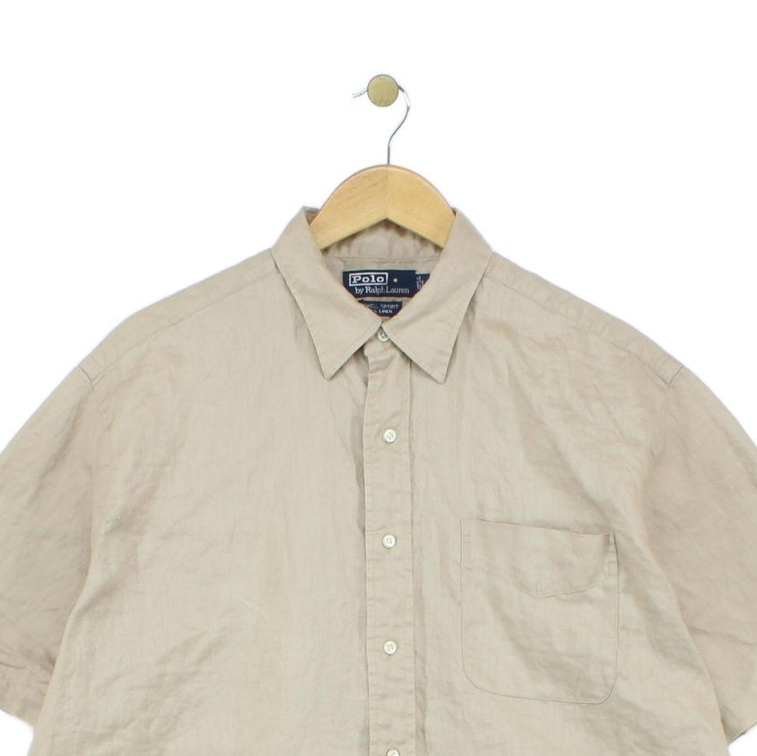 Mens Linen Shirt Short Sleeve Button Up