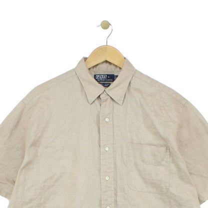 Mens Linen Shirt Short Sleeve Button Up