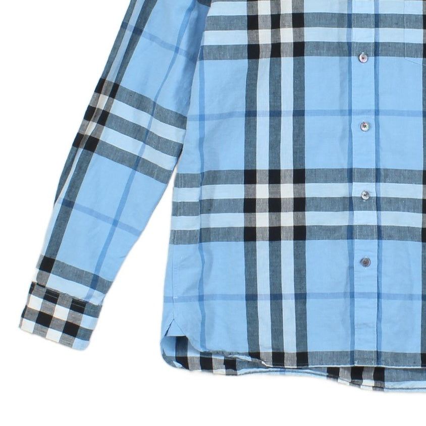 Mens Plaid Shirt Linen Cotton Button Down