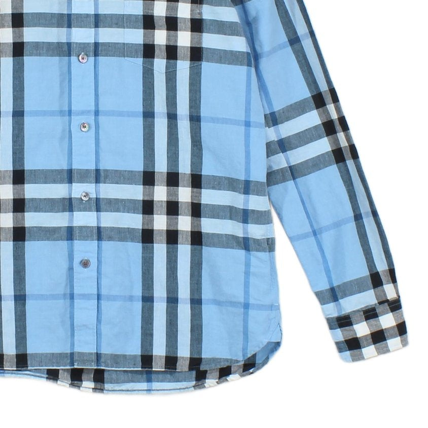 Mens Plaid Shirt Linen Cotton Button Down