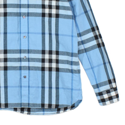 Mens Plaid Shirt Linen Cotton Button Down