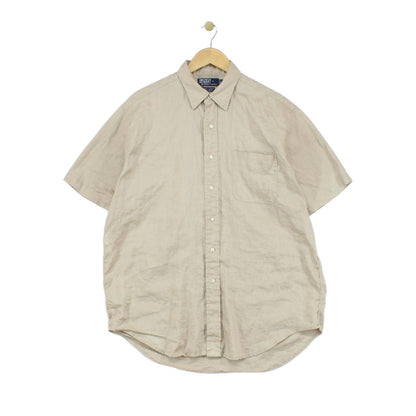 Mens Linen Shirt Short Sleeve Button Up