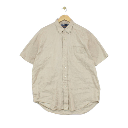 Mens Linen Shirt Short Sleeve Button Up