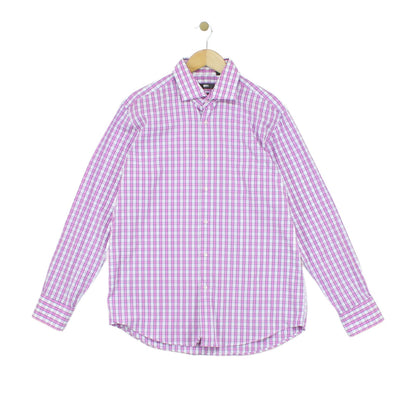 Mens Check Shirt Long Sleeve Button Up Cotton