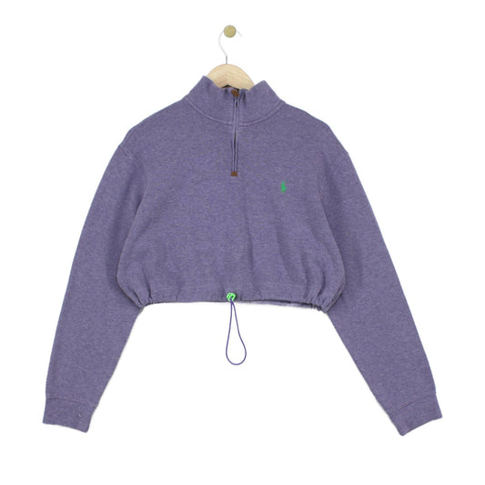 Womens 1/4 Zip Sweatshirt Cropped Reworked