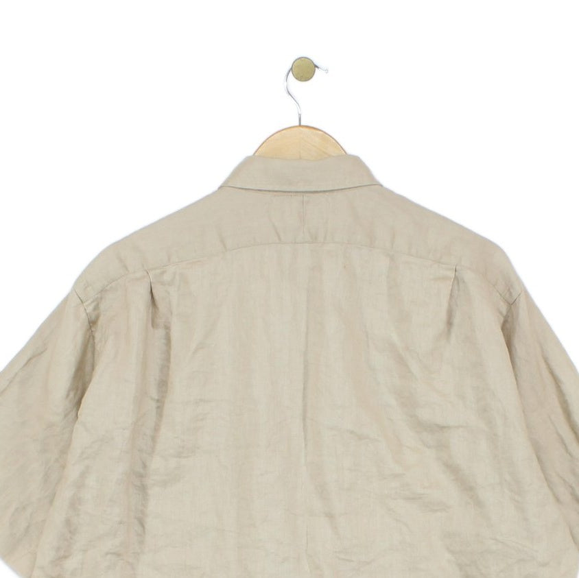 Mens Linen Shirt Short Sleeve Button Up