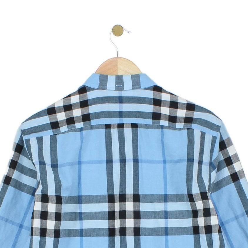 Mens Plaid Shirt Linen Cotton Button Down