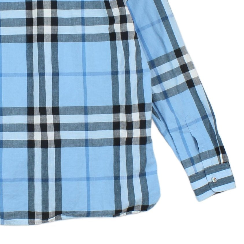 Mens Plaid Shirt Linen Cotton Button Down