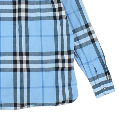 Mens Plaid Shirt Linen Cotton Button Down