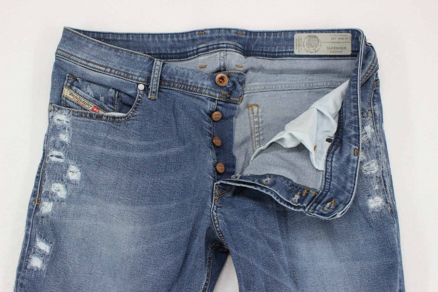Mens Sleenker Jeans Slim Skinny Distressed Denim