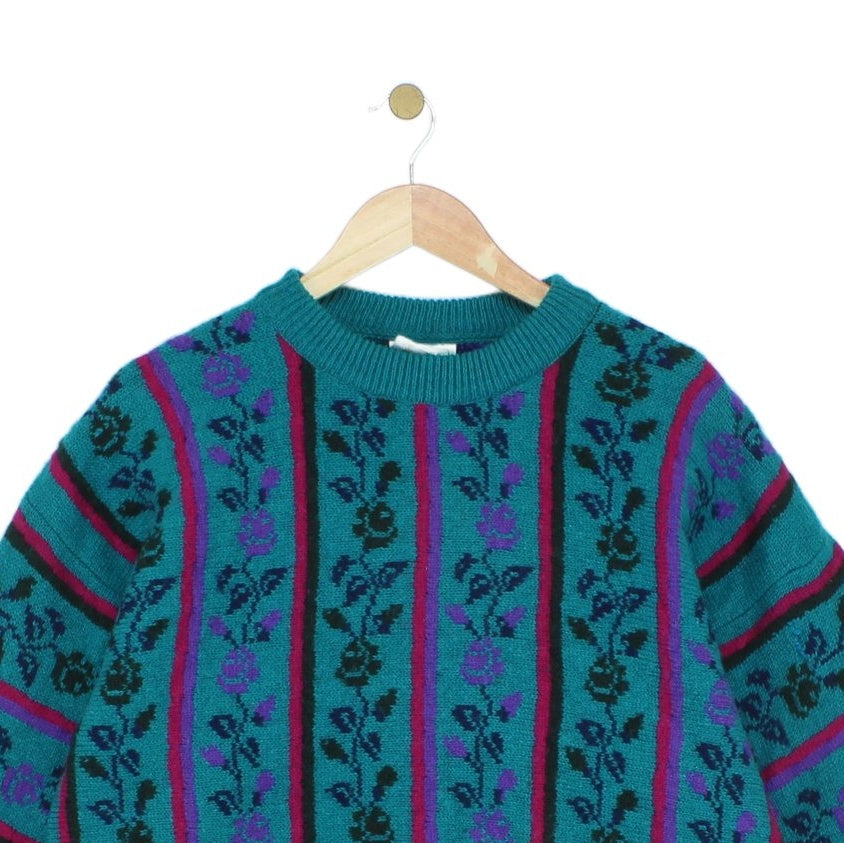 Womens Floral Jumper Knit Wool Oversized