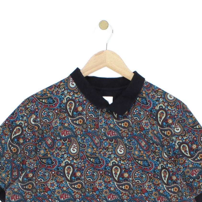 Mens Paisley Polo Shirt Collar Short Sleeve