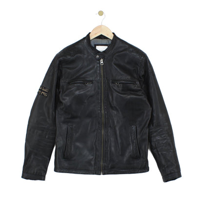 Mens Leather Jacket Biker Full Zip