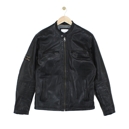 Mens Leather Jacket Biker Full Zip