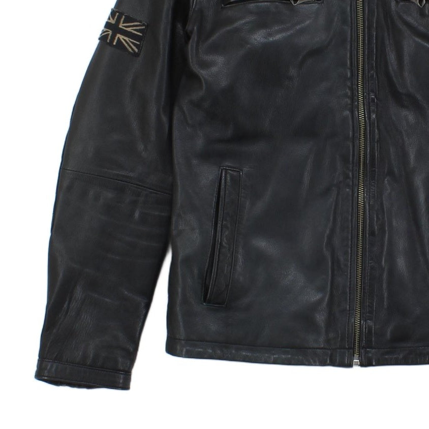 Mens Leather Jacket Biker Full Zip