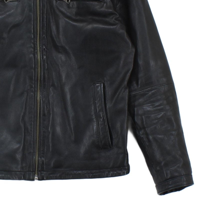 Mens Leather Jacket Biker Full Zip