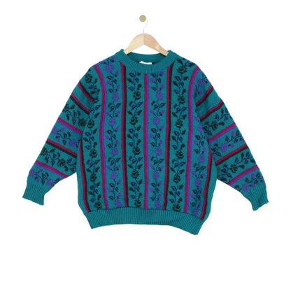 Womens Floral Jumper Knit Wool Oversized