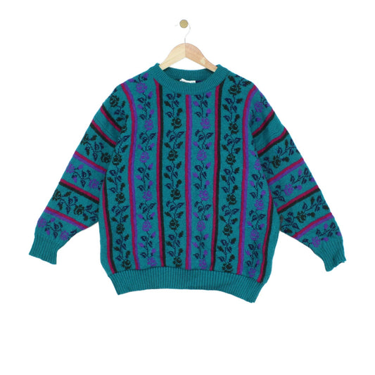 Womens Floral Jumper Knit Wool Oversized