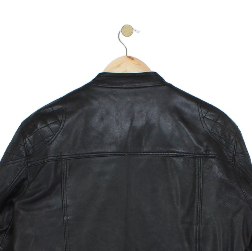 Mens Leather Jacket Biker Full Zip