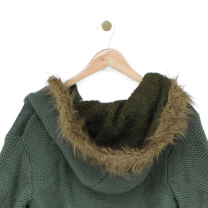 Womens Quilted Jacket Fur Hood Knit Wool