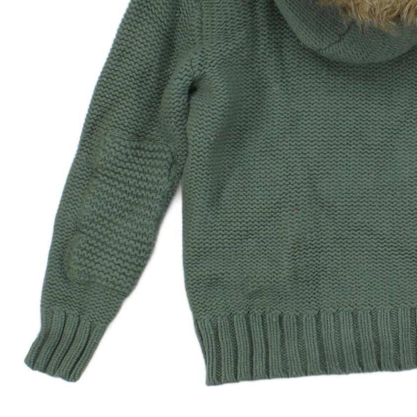 Womens Quilted Jacket Fur Hood Knit Wool