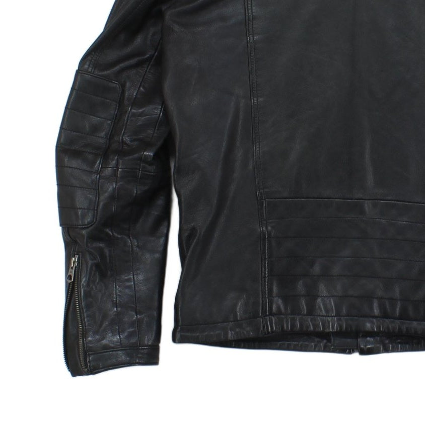 Mens Leather Jacket Biker Full Zip
