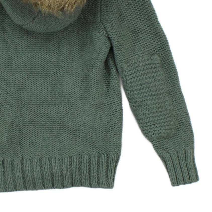 Womens Quilted Jacket Fur Hood Knit Wool