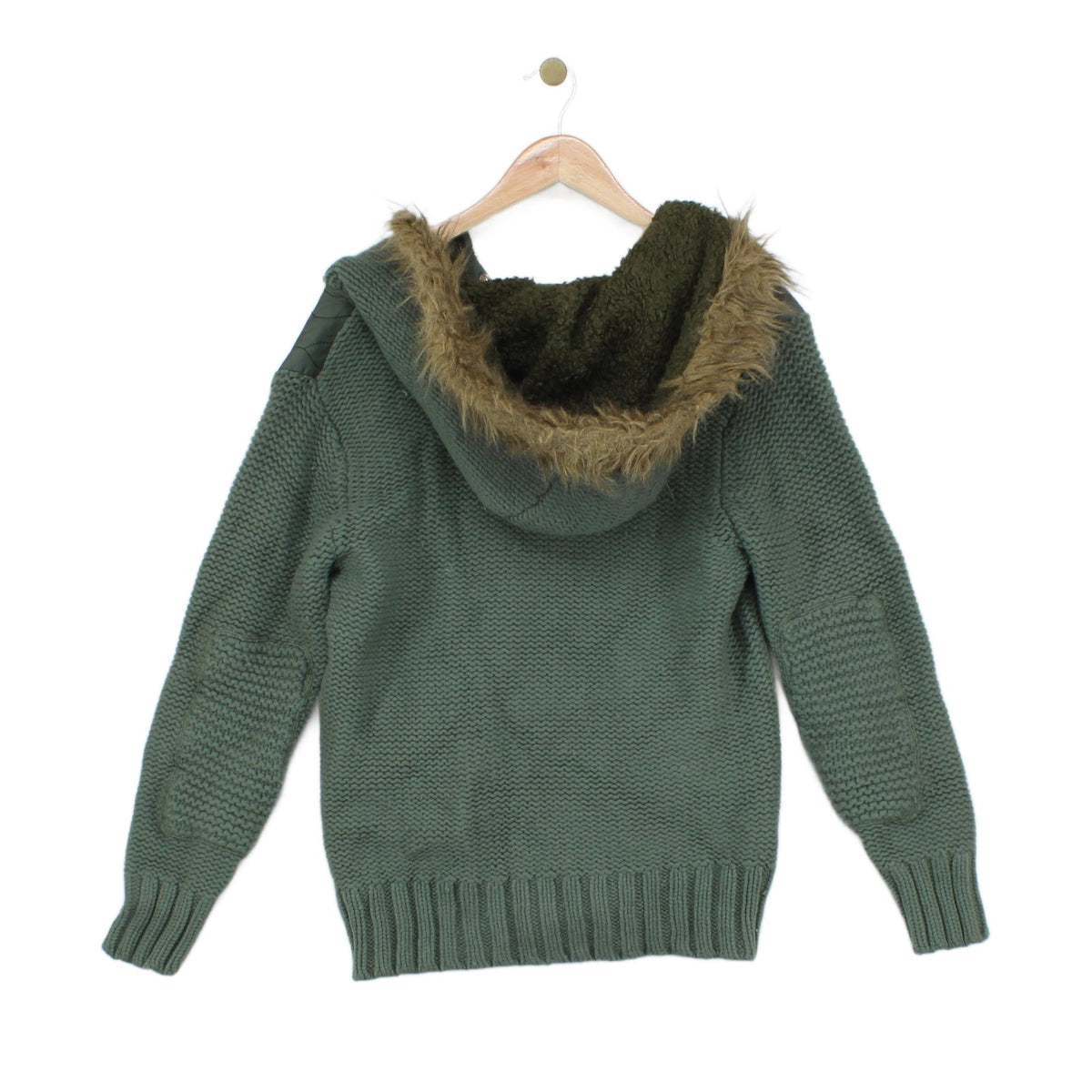 Womens Quilted Jacket Fur Hood Knit Wool