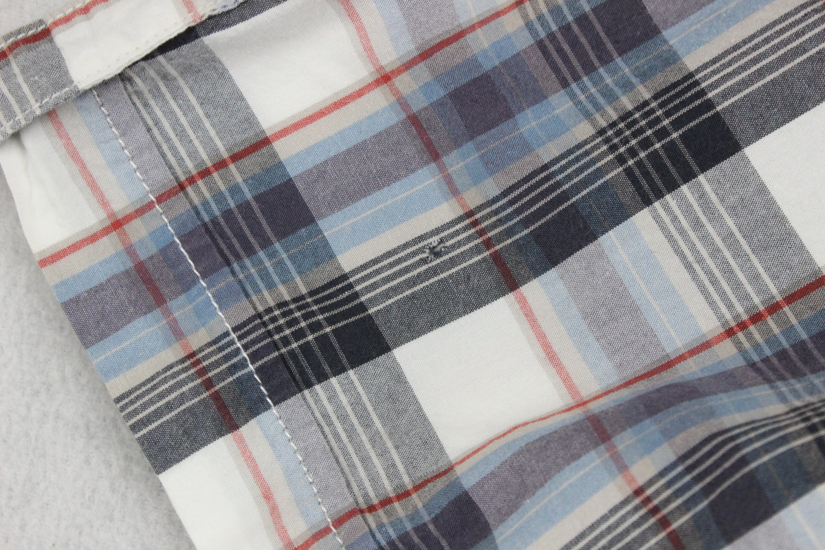 Mens Plaid Shirt Snap Short Sleeve Button Up
