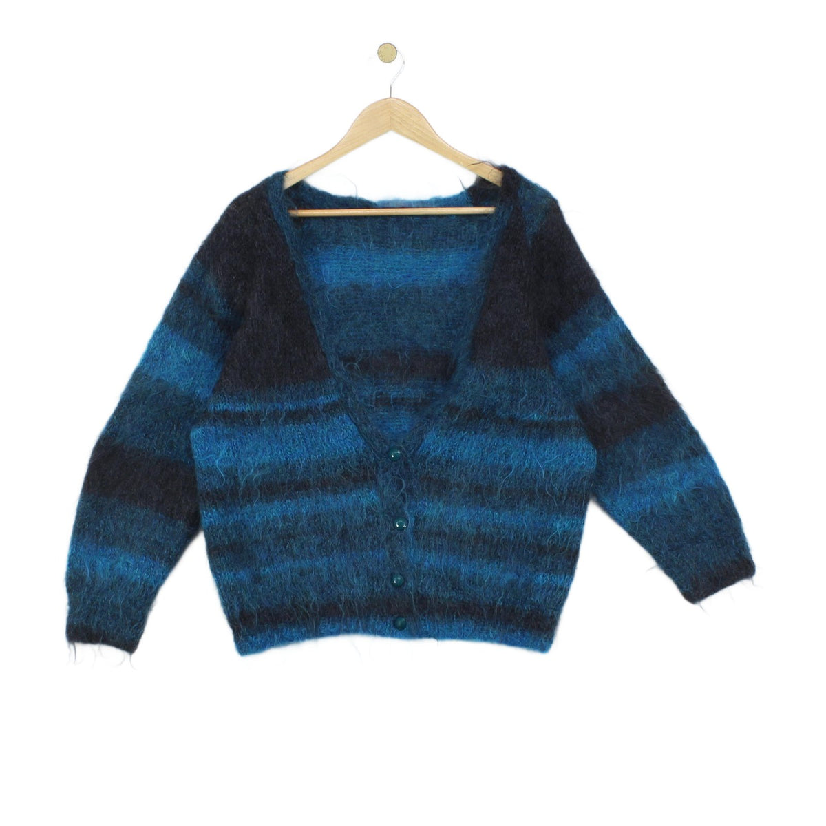 Womens Mohair Cardigan Fuzzy Knit Striped