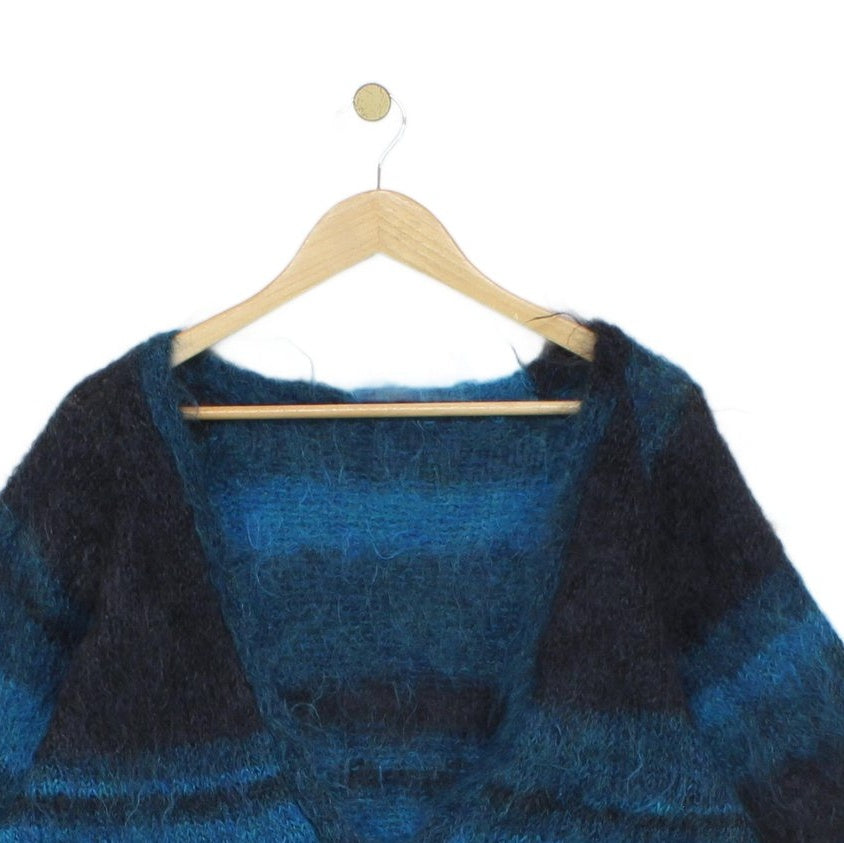 Womens Mohair Cardigan Fuzzy Knit Striped