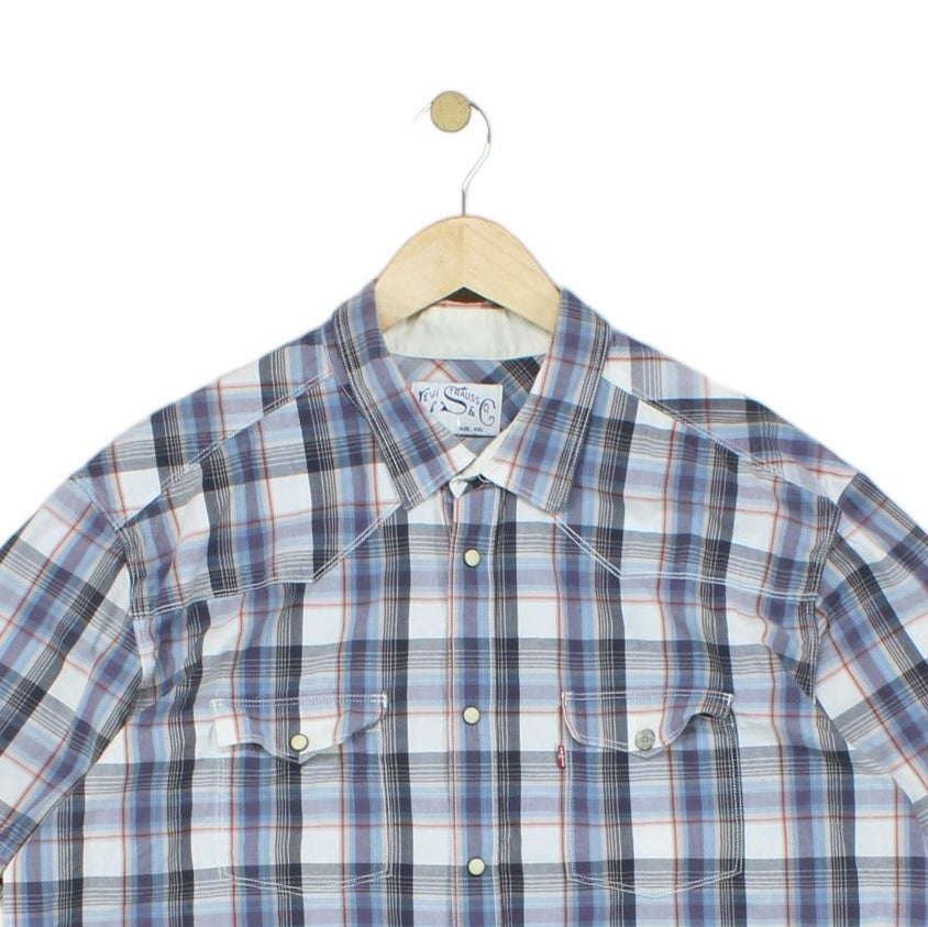 Mens Plaid Shirt Snap Short Sleeve Button Up