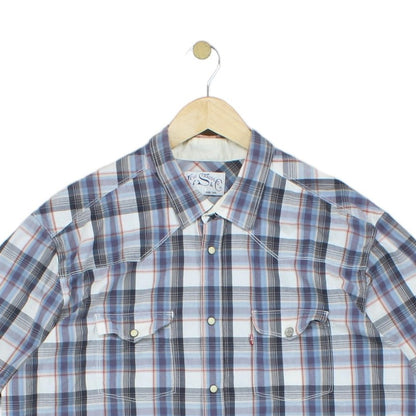 Mens Plaid Shirt Snap Short Sleeve Button Up