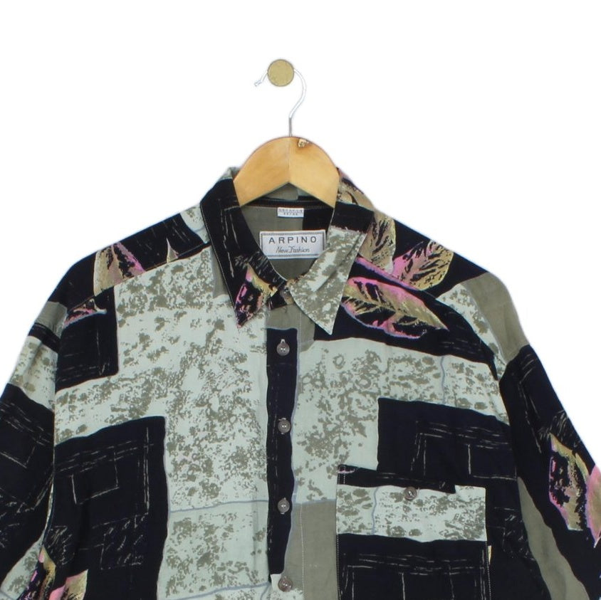 Mens Patterned Shirt Long Sleeve Viscose Relaxed
