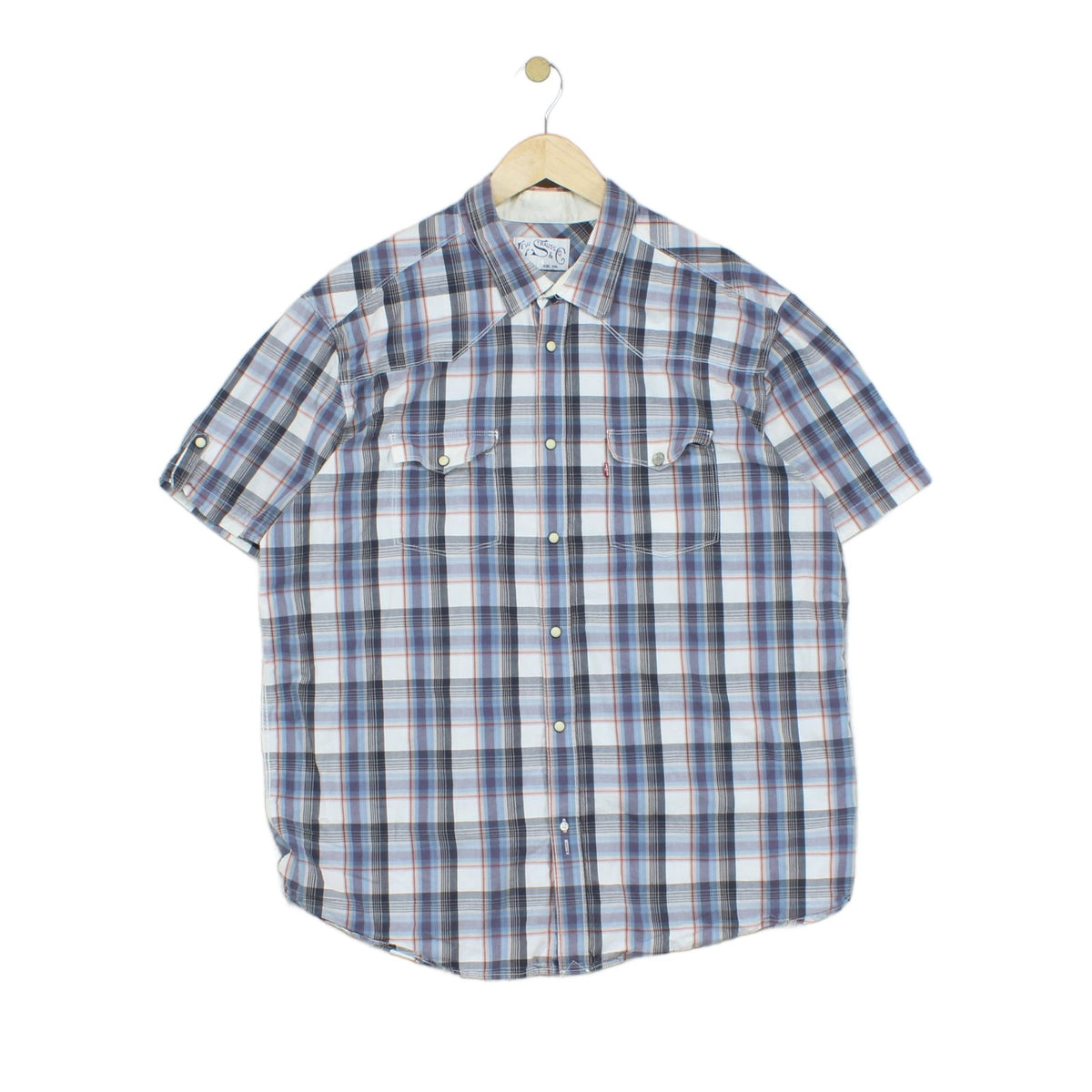 Mens Plaid Shirt Snap Short Sleeve Button Up