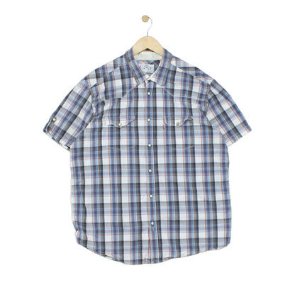 Mens Plaid Shirt Snap Short Sleeve Button Up