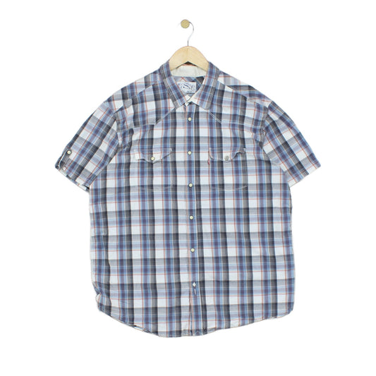 Mens Plaid Shirt Snap Short Sleeve Button Up