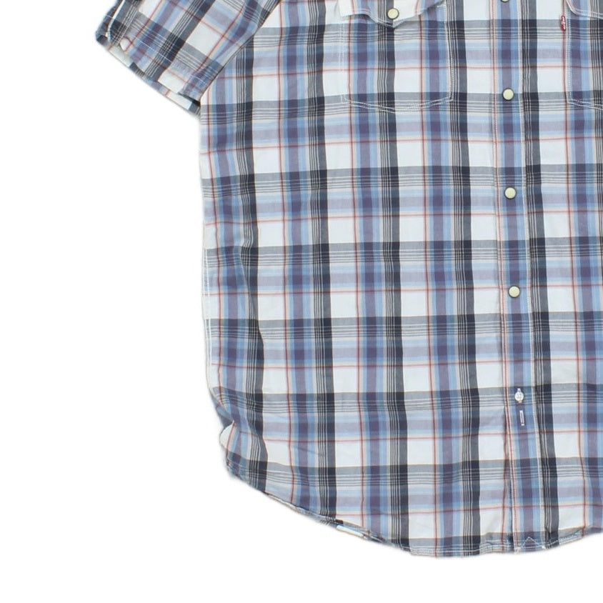 Mens Plaid Shirt Snap Short Sleeve Button Up