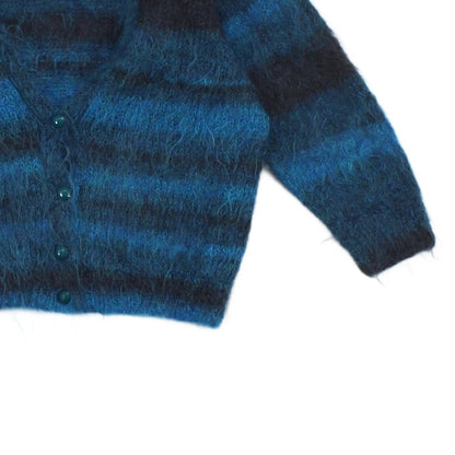 Womens Mohair Cardigan Fuzzy Knit Striped