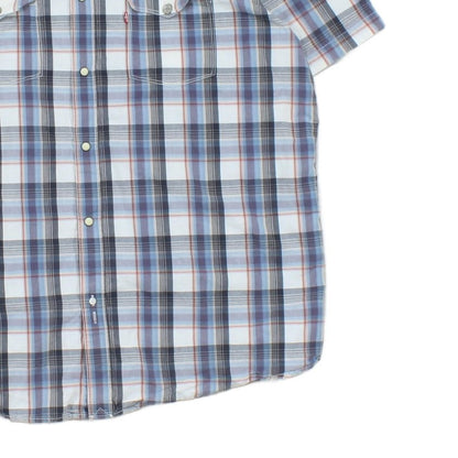 Mens Plaid Shirt Snap Short Sleeve Button Up