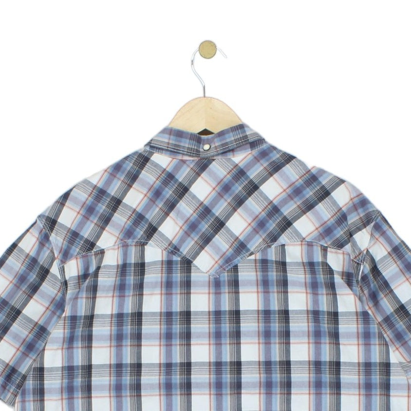 Mens Plaid Shirt Snap Short Sleeve Button Up
