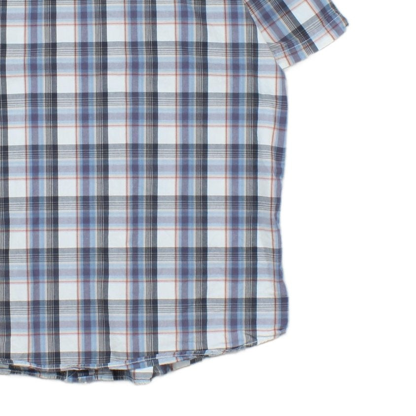 Mens Plaid Shirt Snap Short Sleeve Button Up
